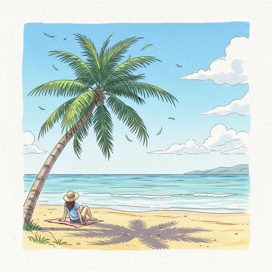 햇살 가득한 나트랑 해변에서 휴식하는 모습.