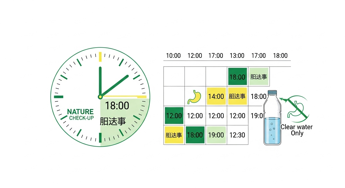 종합검진 전 금식 시간을 시각적으로 표현한 이미지와 주의사항