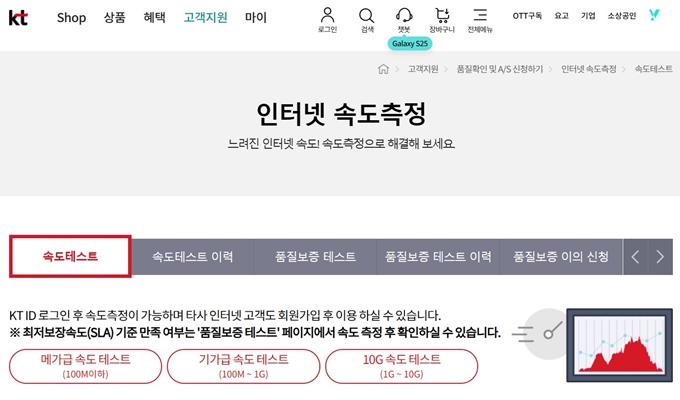 KT인터넷속도측정 웹사이트 이용방법