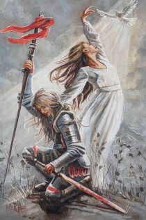 전쟁의 용사와 여인이 춤을 추는 사진