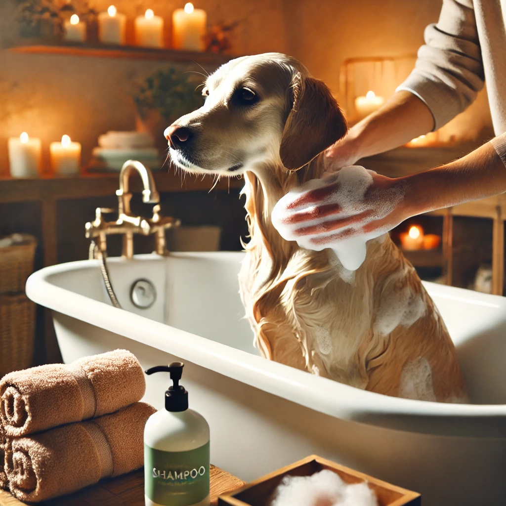 목욕하는 강아지