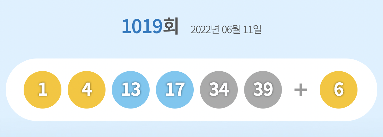 1019회 로또 1등 당첨 번호