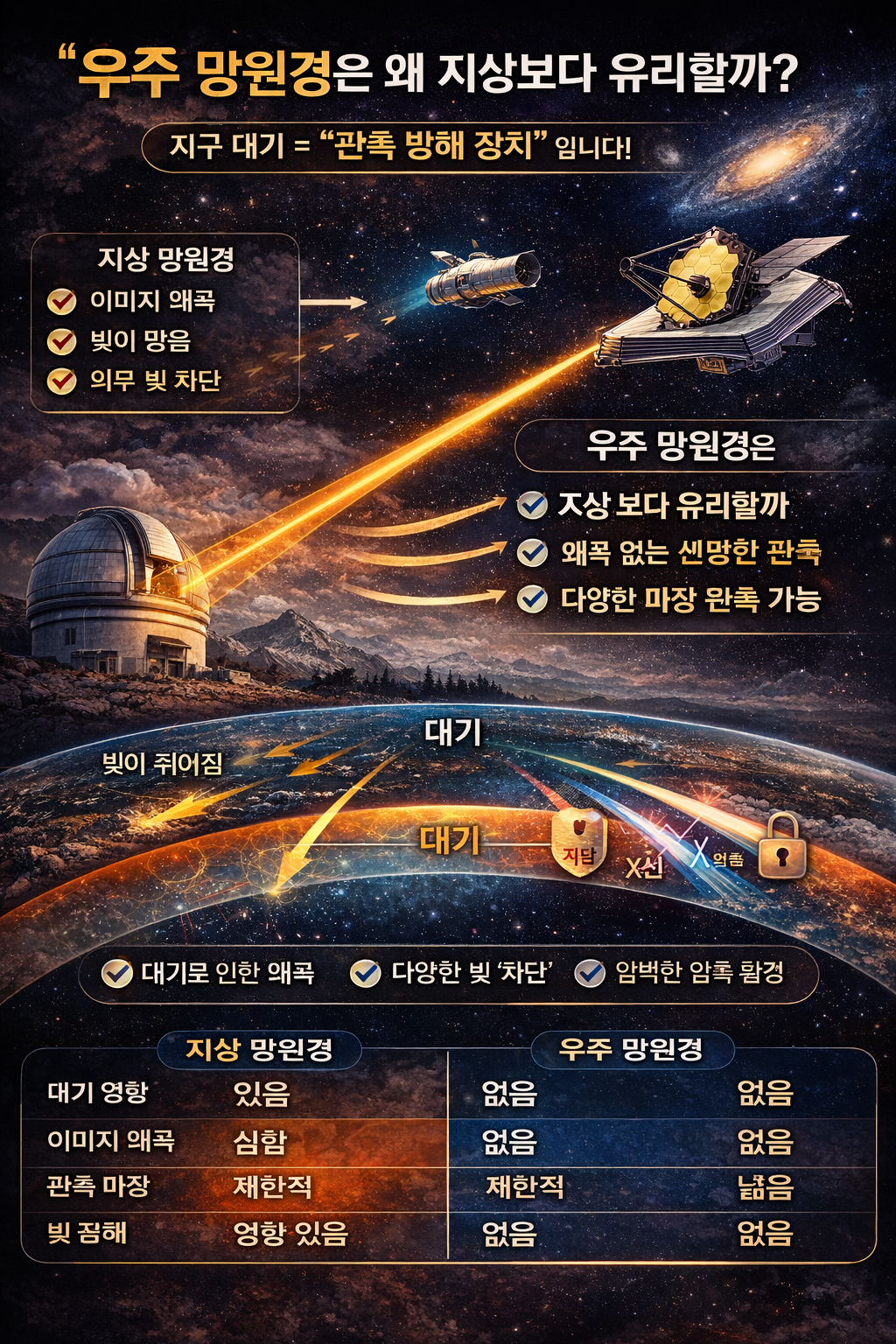 우주 망원경은 왜 지상보다 유리할까 대기 때문에 생기는 결정적 차이