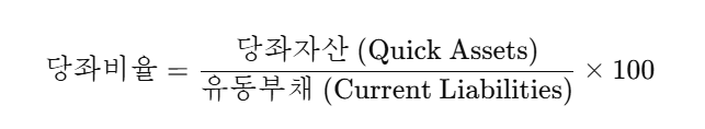유동성 비율 : 당좌비율(Quick Ratio) 계산식
