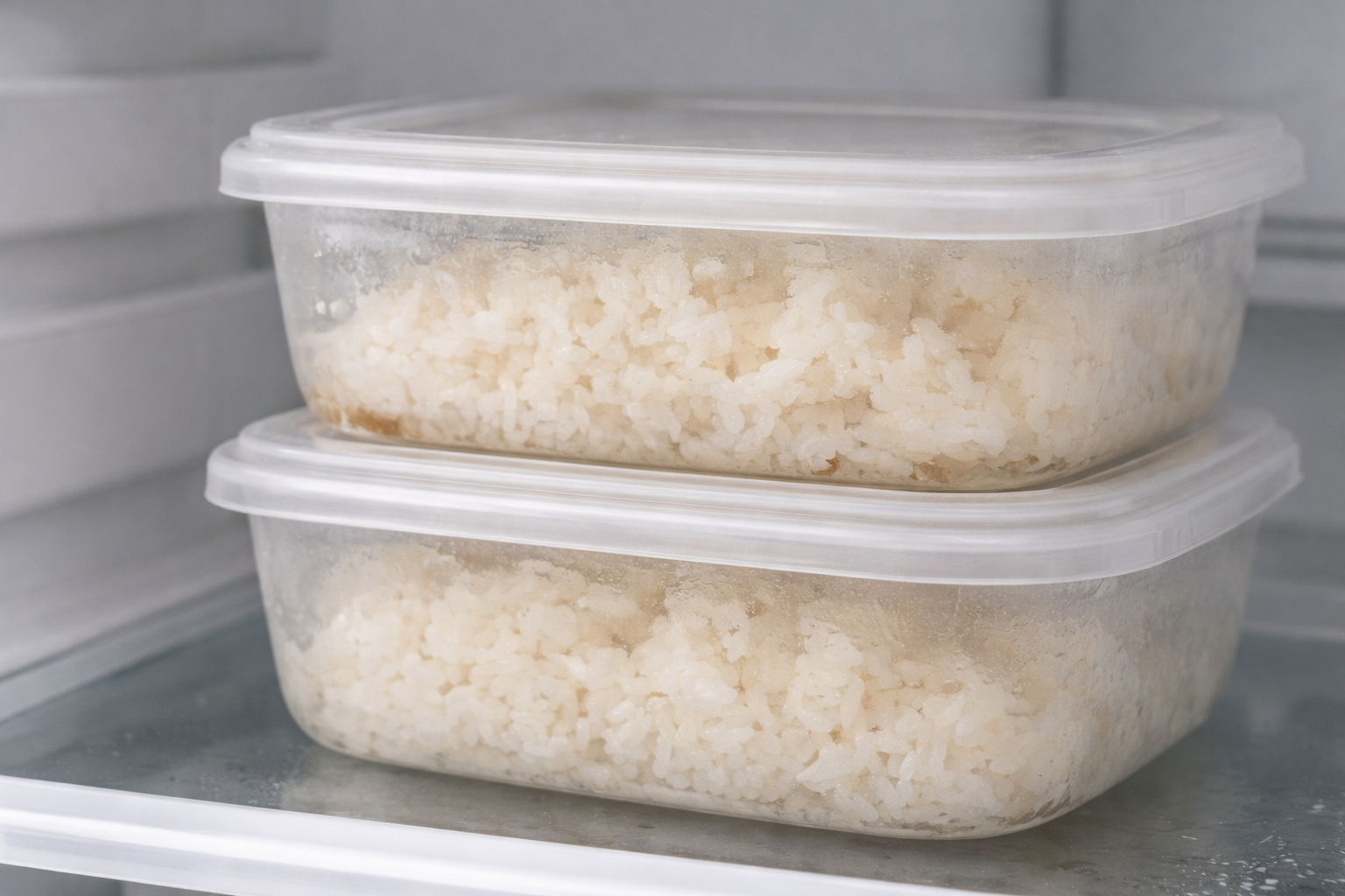 냉장고 안에서 밀폐용기에 담긴 밥 모습입니다.