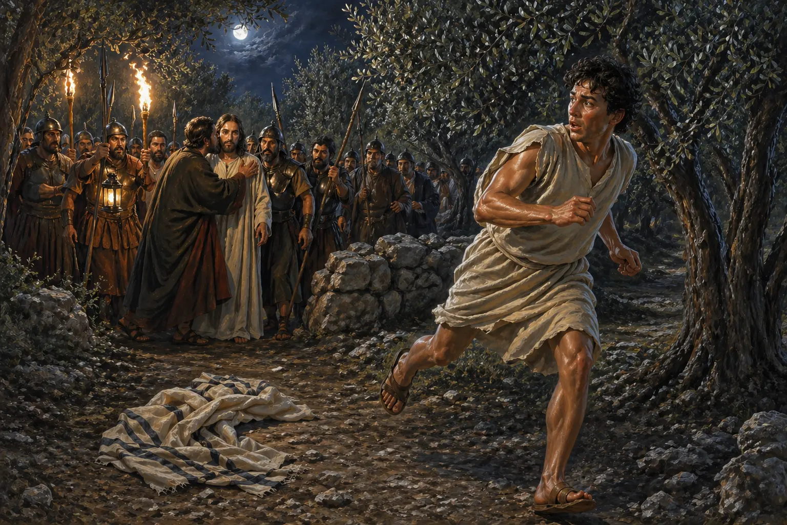 겟세마네 동산에서 베 홑이불을 버리고 도망가는 청년의 모습