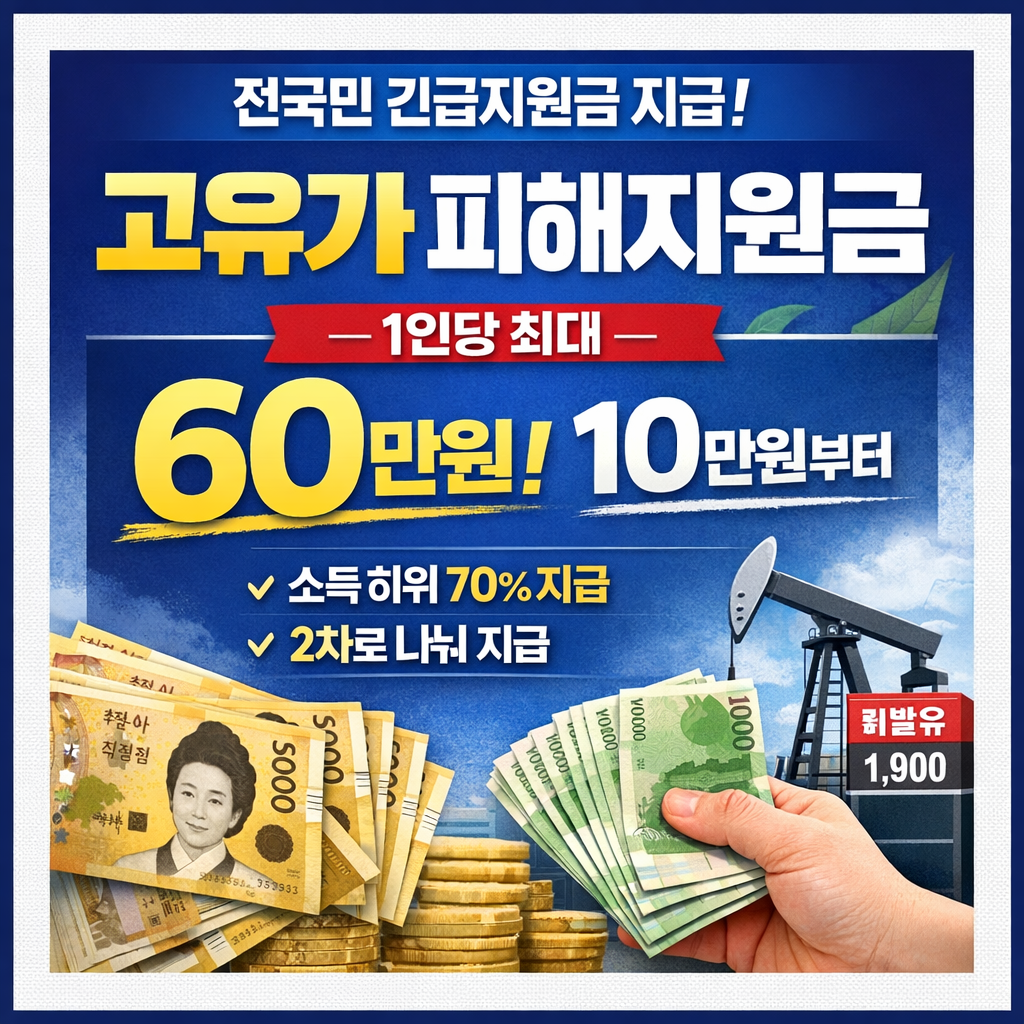 고유가 피해지원금 전국민 대상 소득 하위 70% 1인당 최대 60만원 지급