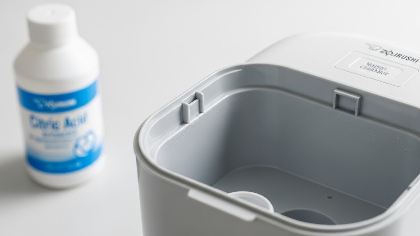 청소 후 조지루시 EE-DVH35K-WM 가습기의 물탱크 내부를 보여주는 깨끗하고 미니멀한 사진입니다.