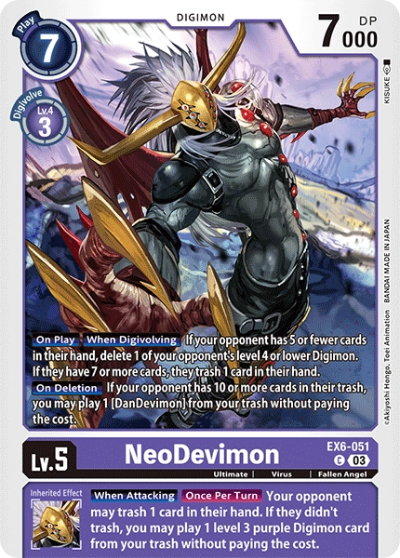 디지몬TCG 신규 테마 부스터 팩 추천 EX6 인퍼널 어센션 살펴보기 / 자색 수록카드 EX6-051 네오데블몬