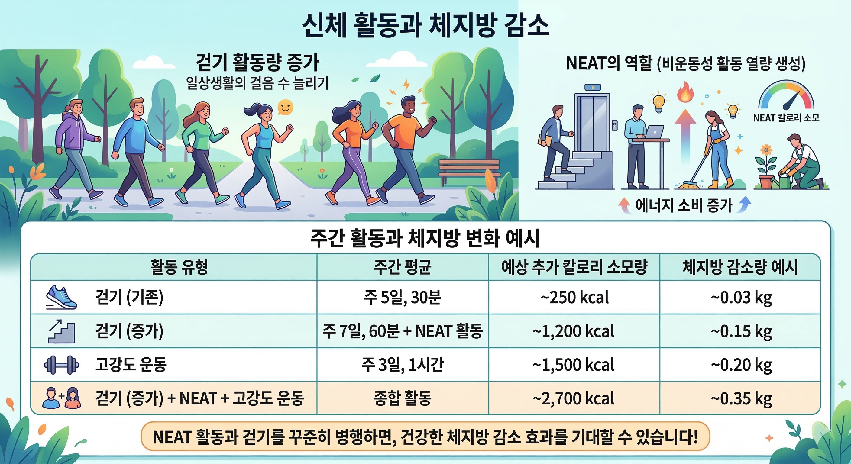 걷기 활동량 증가 NEAT 체지방 감소