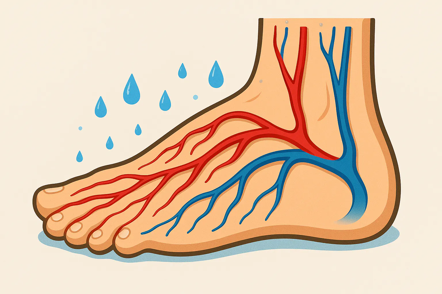 젖은 발의 체온이 내려가면서 말초혈관이 수축하는 모습