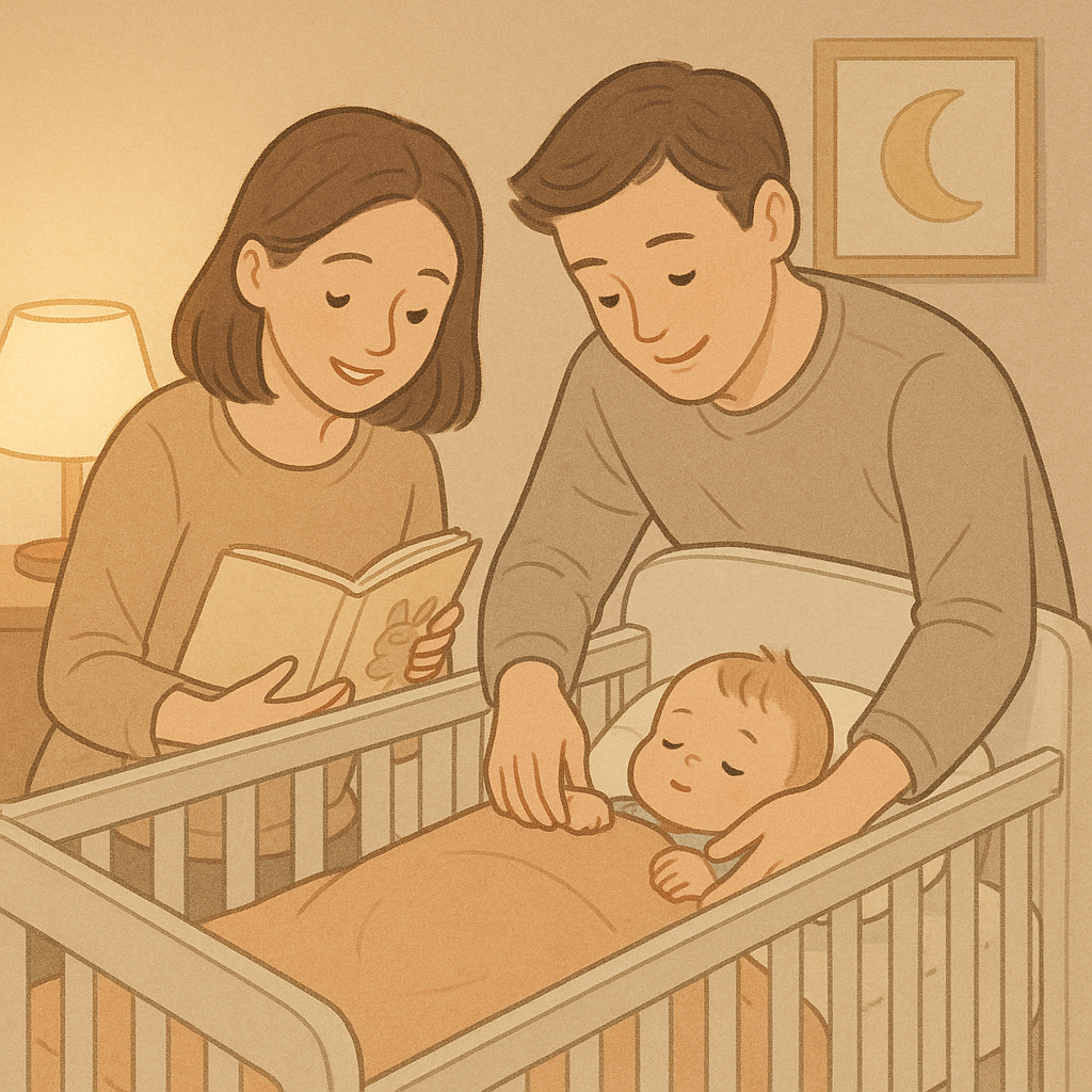 아기에게 수면 루틴을 실천하는 장면