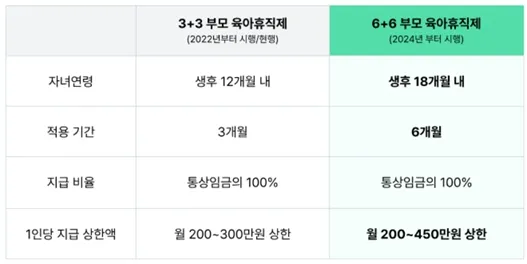 3+3, 6+6 육아휴직제 비교