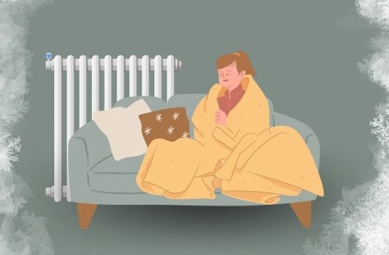 이불 뒤집어쓰고 있는 여자