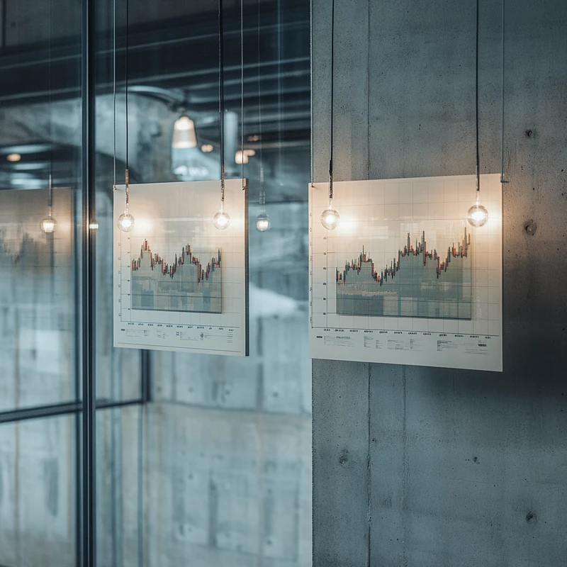 다양한 ETF를 나타내는 비교 차트가 고급스러운 환경에서 두드러지게 배치되어 있다. 부드럽고 분산된 조명이 금융 분석과 시장 전략의 매력을 잘 포착하고 있다. ETF 비교, 금융 분석, 시장 전략이 어우러져 있다.