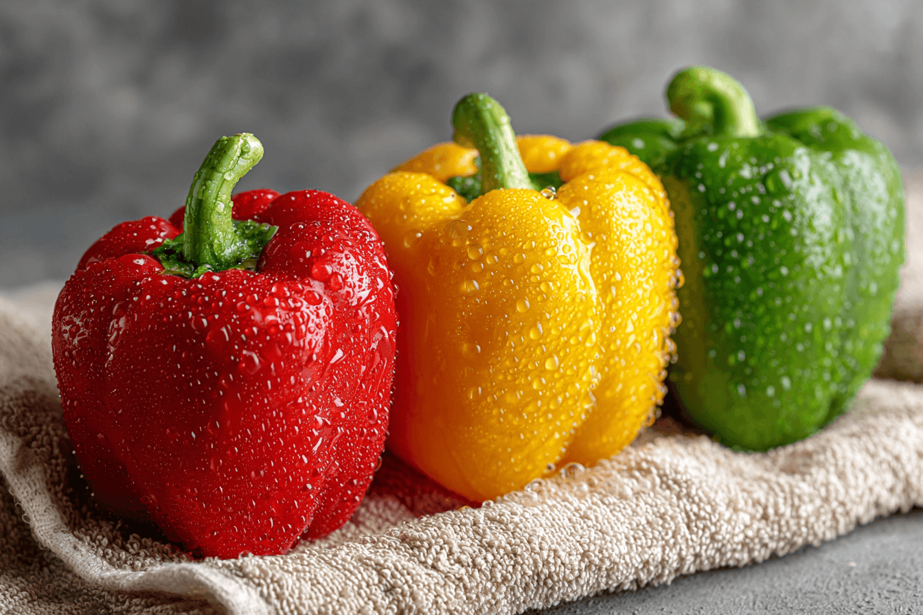 천-위에-놓여있는-초록-노랑-빨간-파프리카
