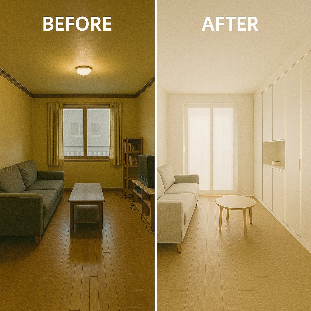 거실 Before & After – “빛과 수납이 달라지니 공간이 바뀌었다