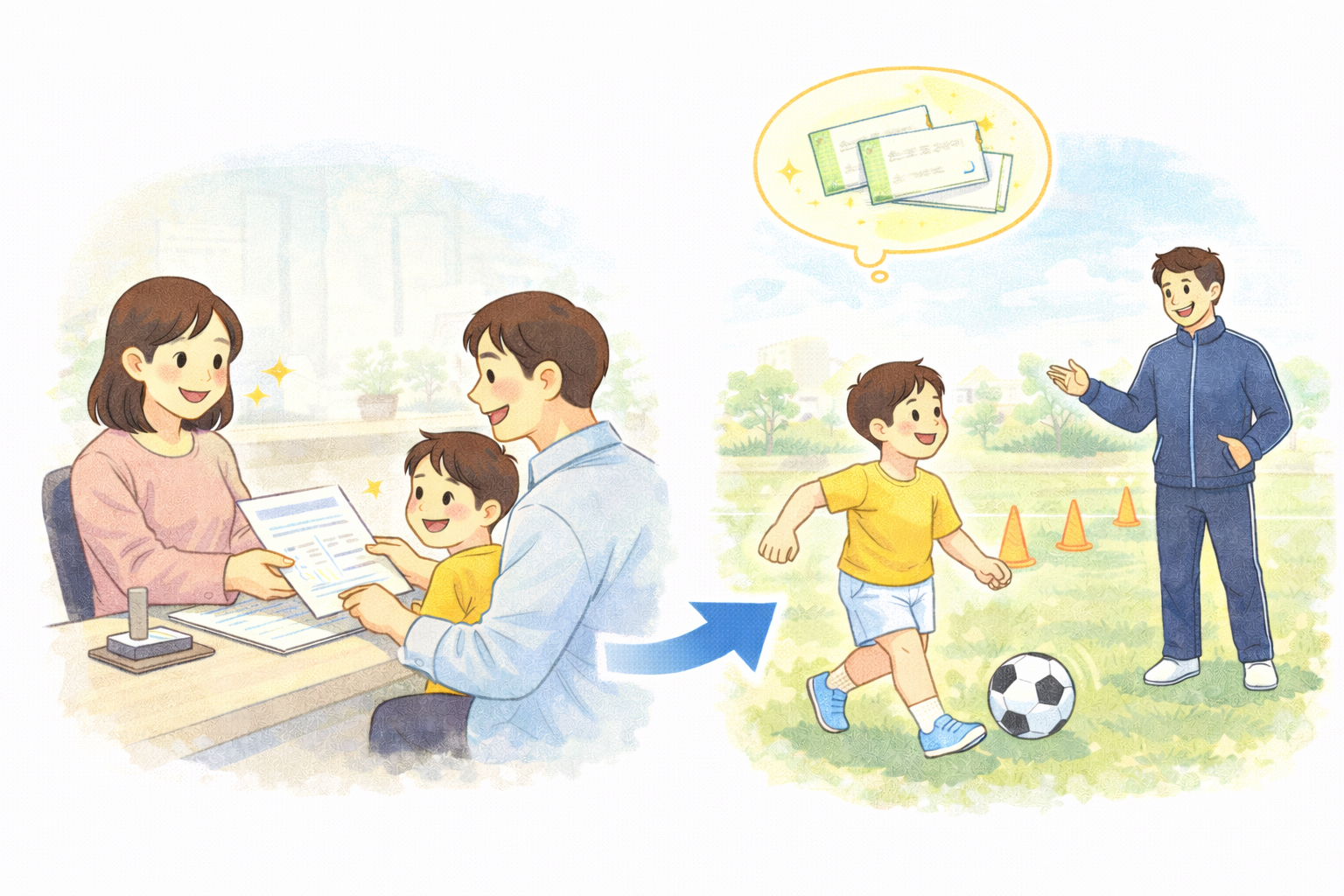 스포츠 강좌 이용권 신청하고 혜택을 받는 이미지