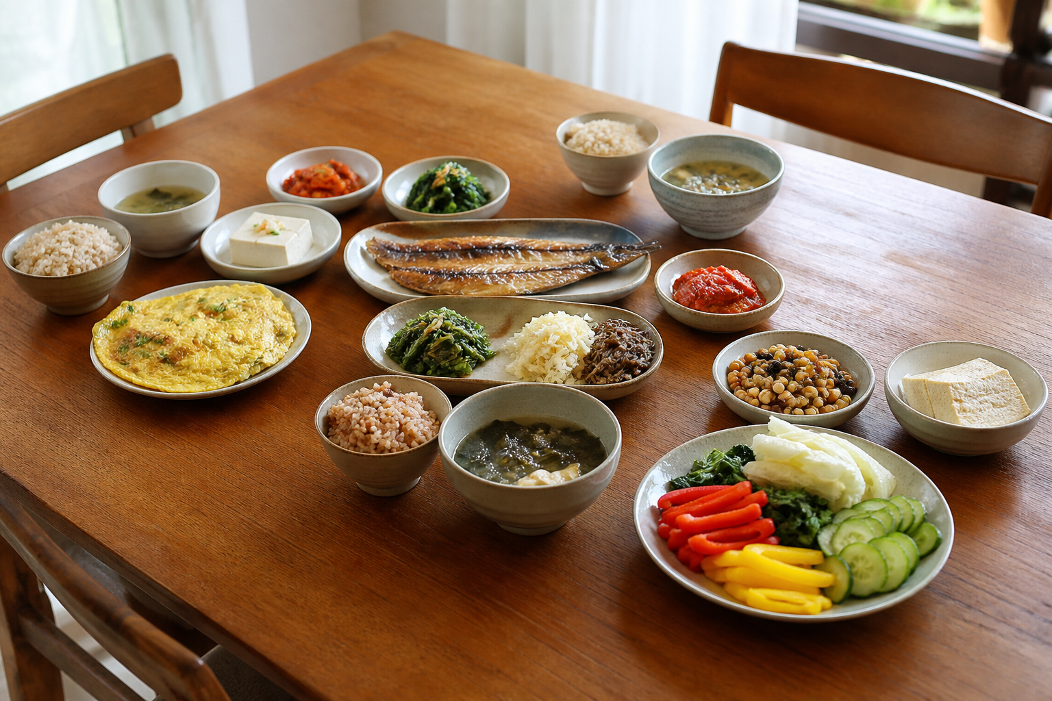 끼니마다 다른 단백질 반찬을 담은 식탁