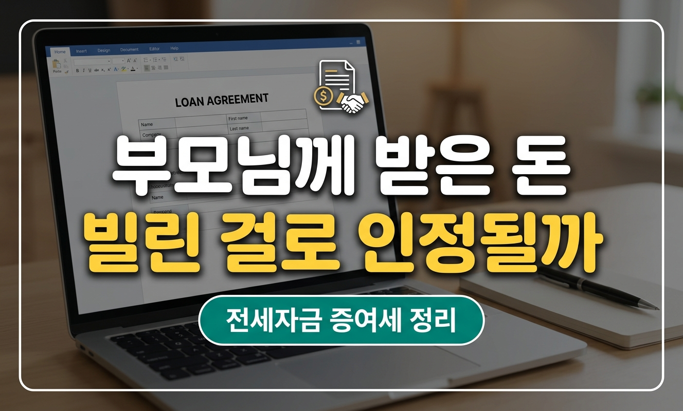 차용증 작성 화면을 띄운 노트북 목업