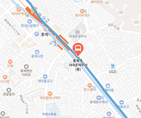 홍제역.서대문세무서에서 인천공항 리무진 공항버스(6005번) 지도 위치