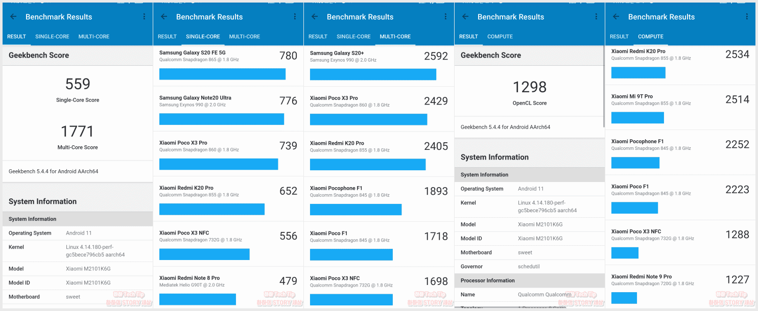 샤오미 홍미노트10 프로 긱벤치마크