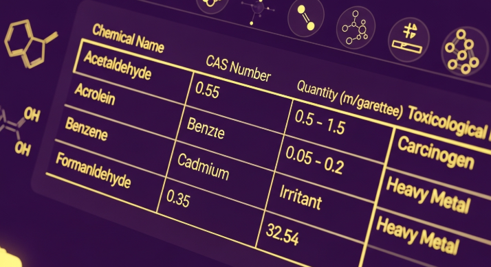담배 유해성분 목록과 데이터를 보여주는 화면
