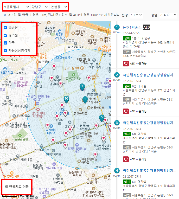 병의원, 약국 한번에 찾기