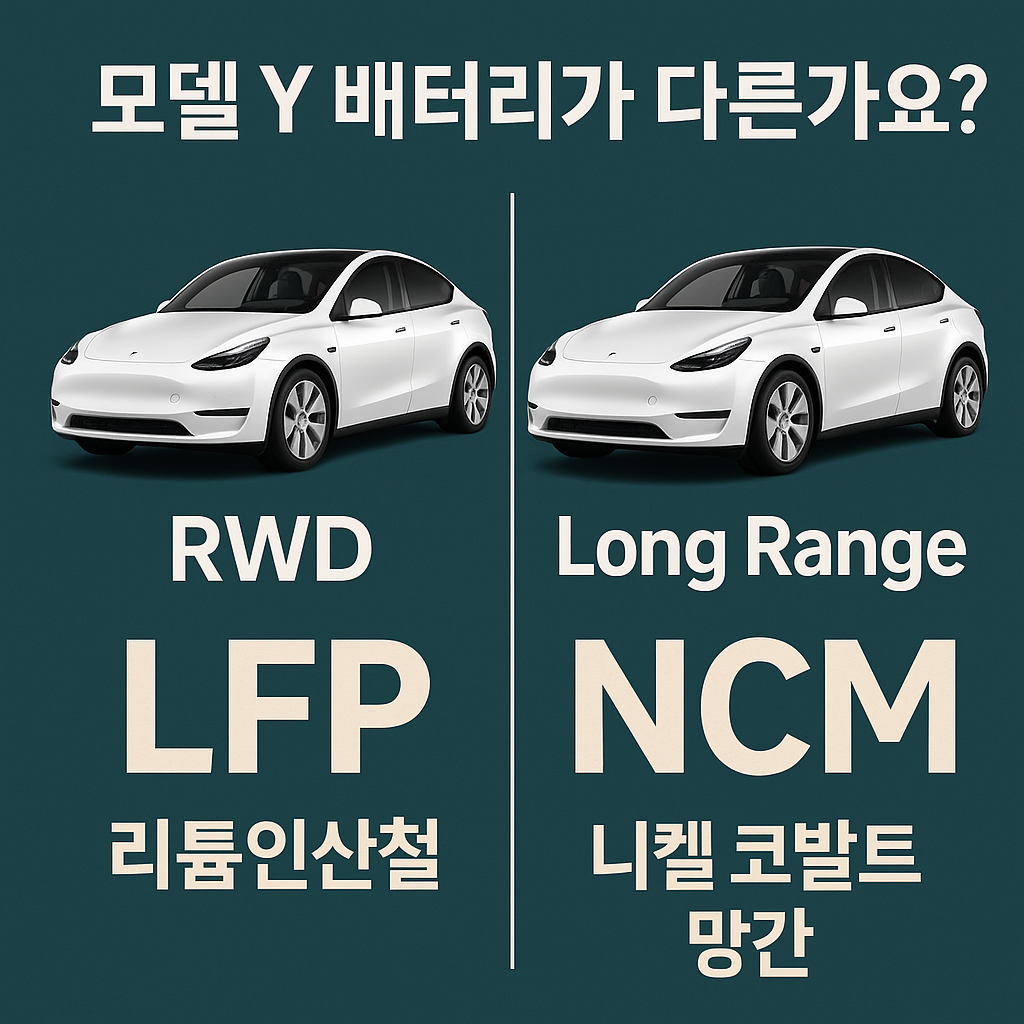 모델Y주니퍼 RWD와 롱레인지에 따른 배터리 차이를 나타내는 포스터