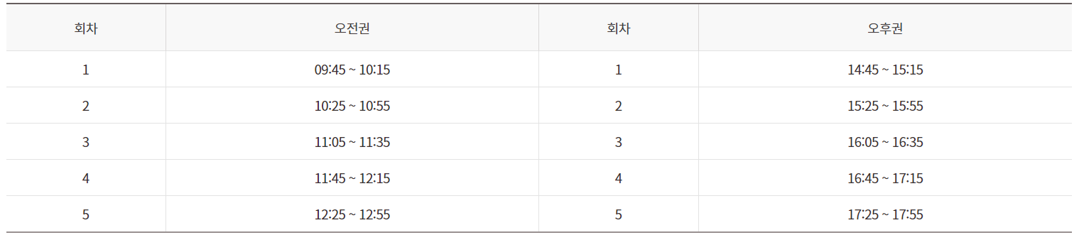 회차별 시간표