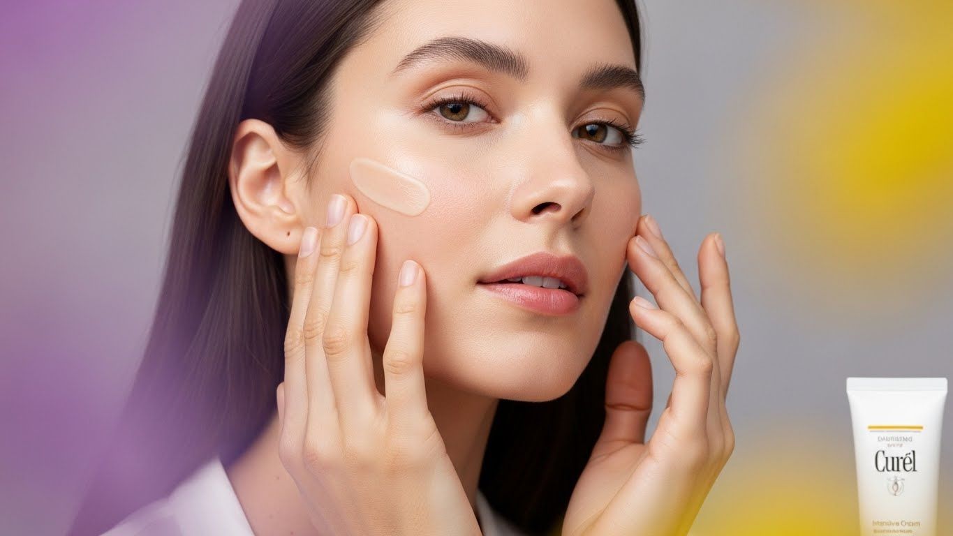 20대 후반 또는 30대 초반의 여성이 뺨을 부드럽게 만지는 고요하고 우아한 클로즈업 샷입니다.