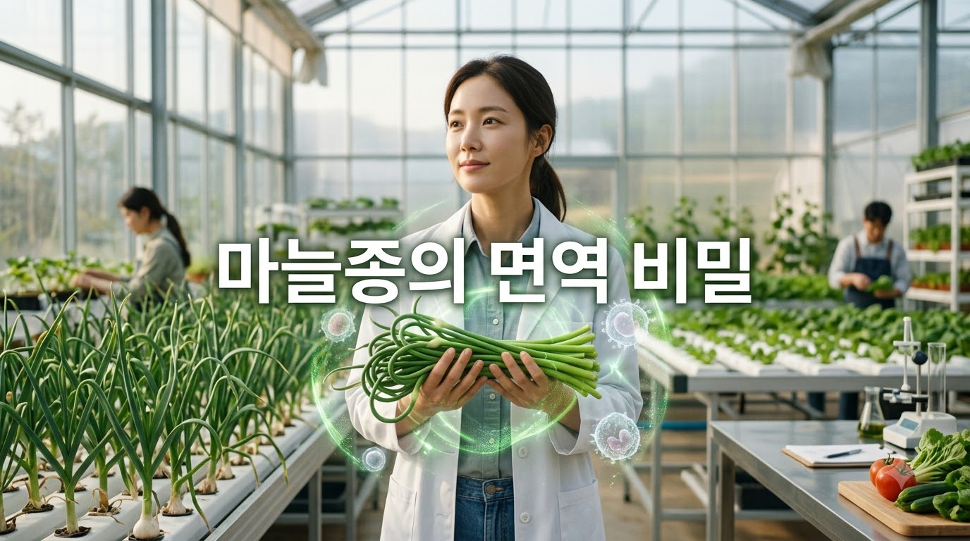 싱그러운 밭에서 수확한 싱싱한 마늘과 꼲꼲하게 자란 마늘종