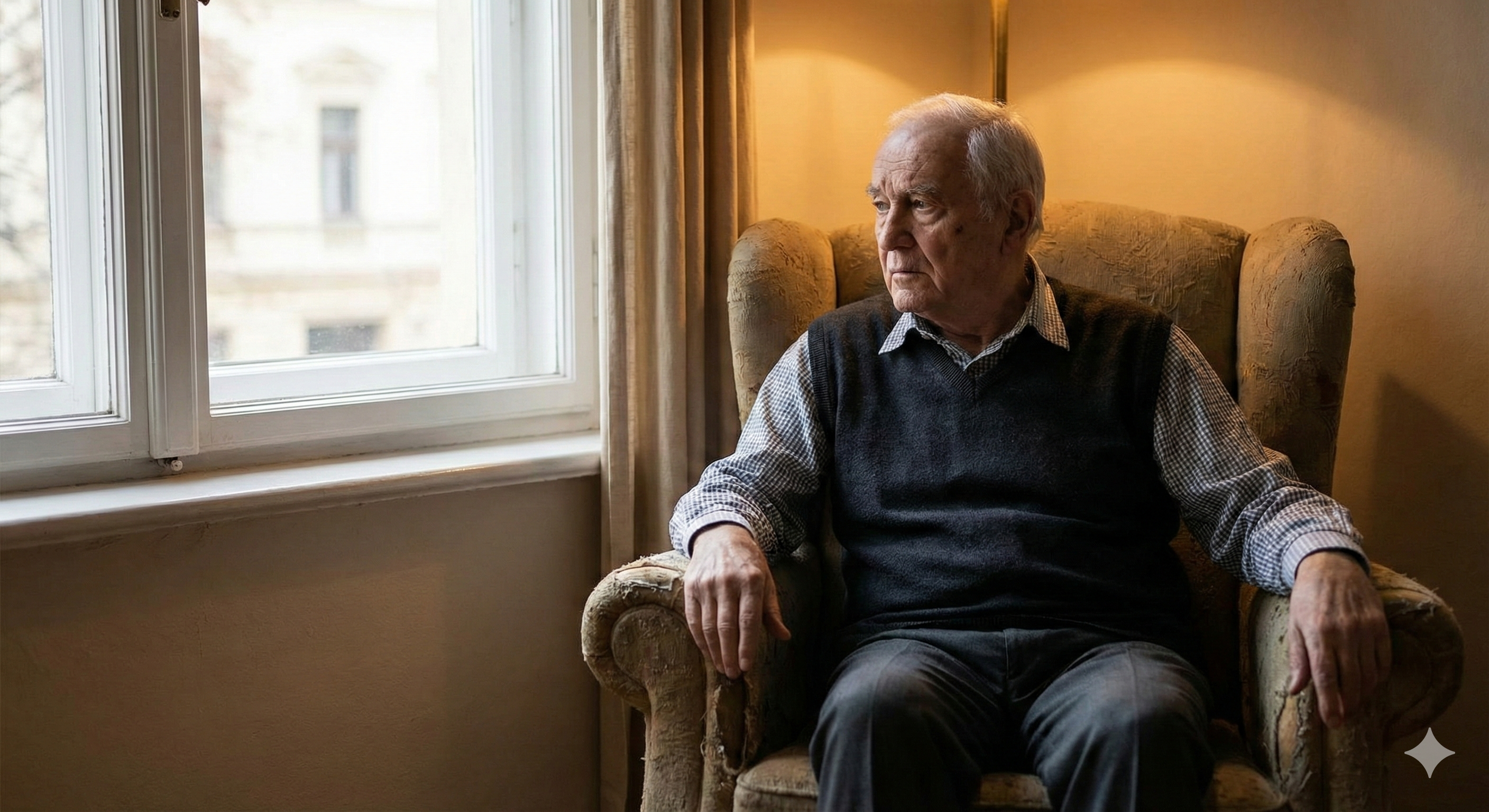 창밖을 바라보며 우울감에 잠긴 어르신