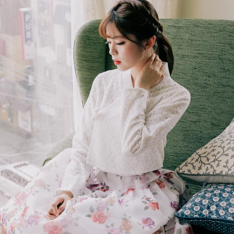 생활한복 레이스저고리 눈솔 화이트