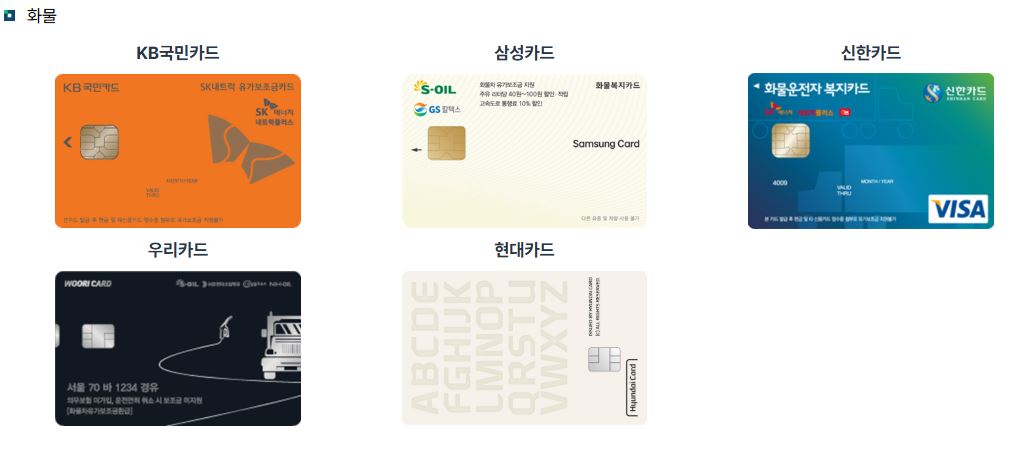 유가보조금을 지원받기 위해서는 유류구매카드를 발급해야 한다. 사진은 국민, 삼성, 신한, 우리, 현대 유가보조금카드