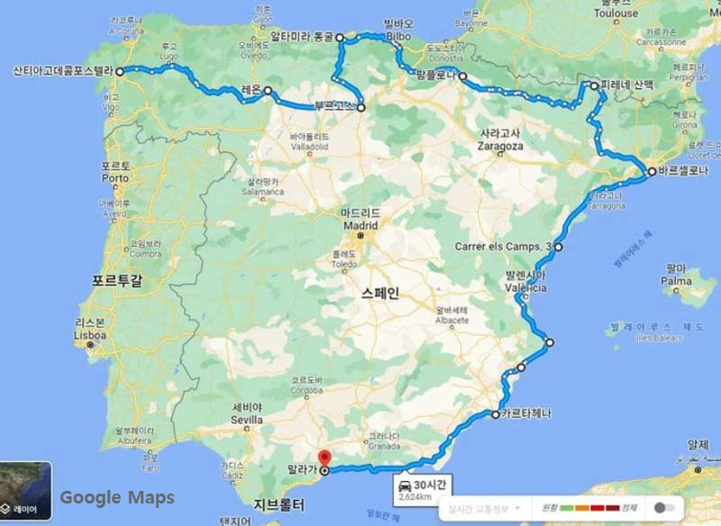 이미지 출처 구글맵 - 아미네 가족의 15박 16일 스페인 자동차여행 루트