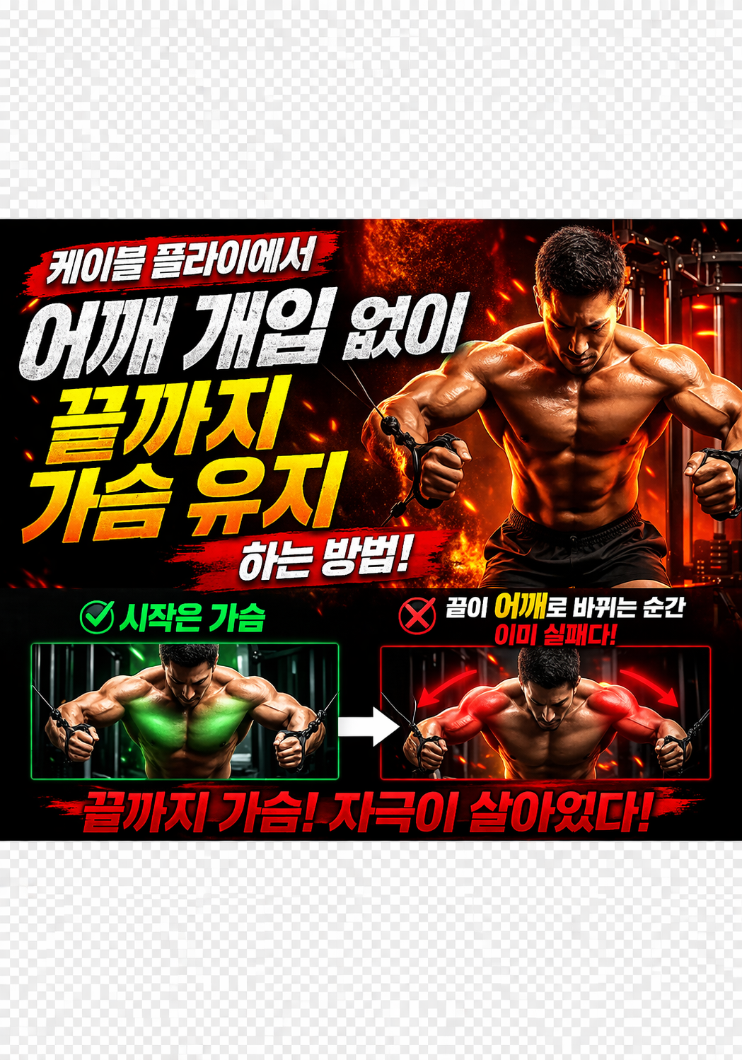 케이블 플라이에서 어깨 개입 없이 끝까지 가슴 유지하는 방법:
