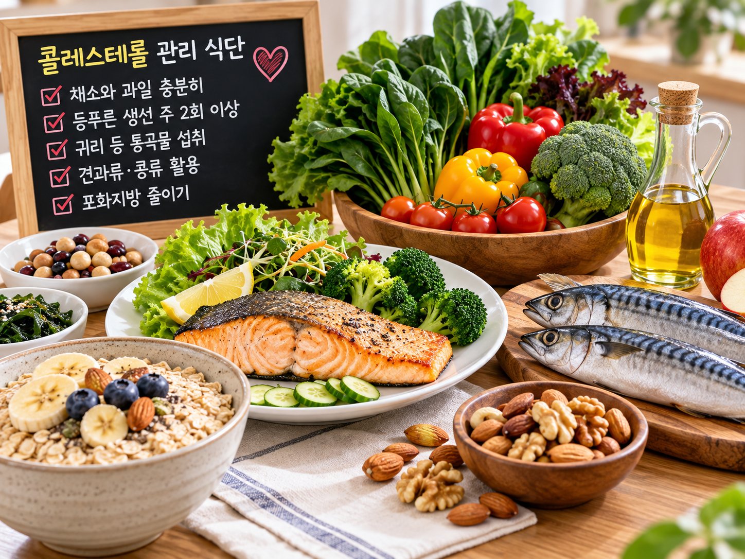 콜레스테롤 관리를 위한 채소&middot;생선&middot;귀리 등 건강한 식단