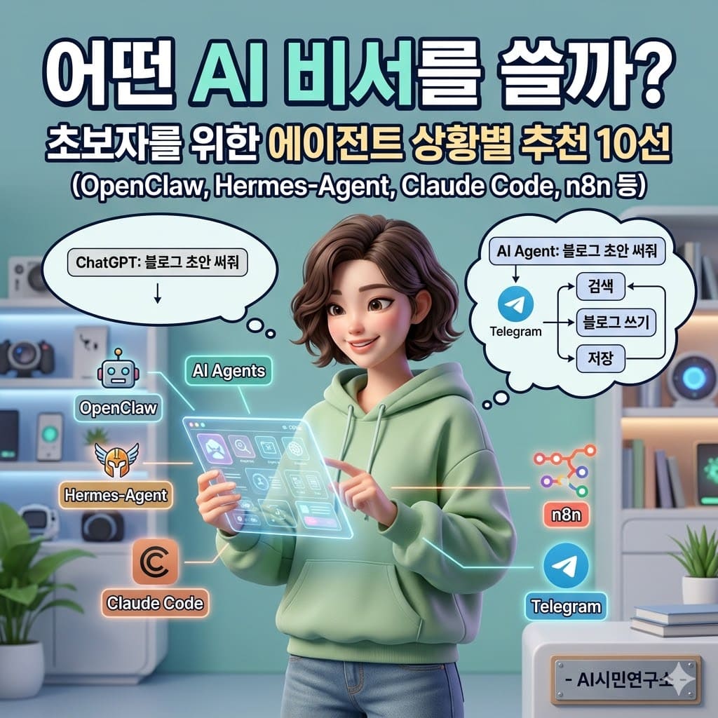 어떤 AI 비서를 쓸까? 초보자를 위한 에이전트 상황별 추천 10선 ( OpenClaw, Hermes-Agent, Claude Code, n8n 등)