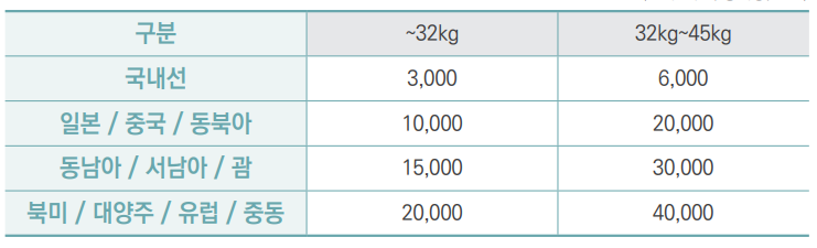 대한항공 마일리지 국내선, 국제선 보너스, 수화물, 반려동물 공제표 및 사용 방법