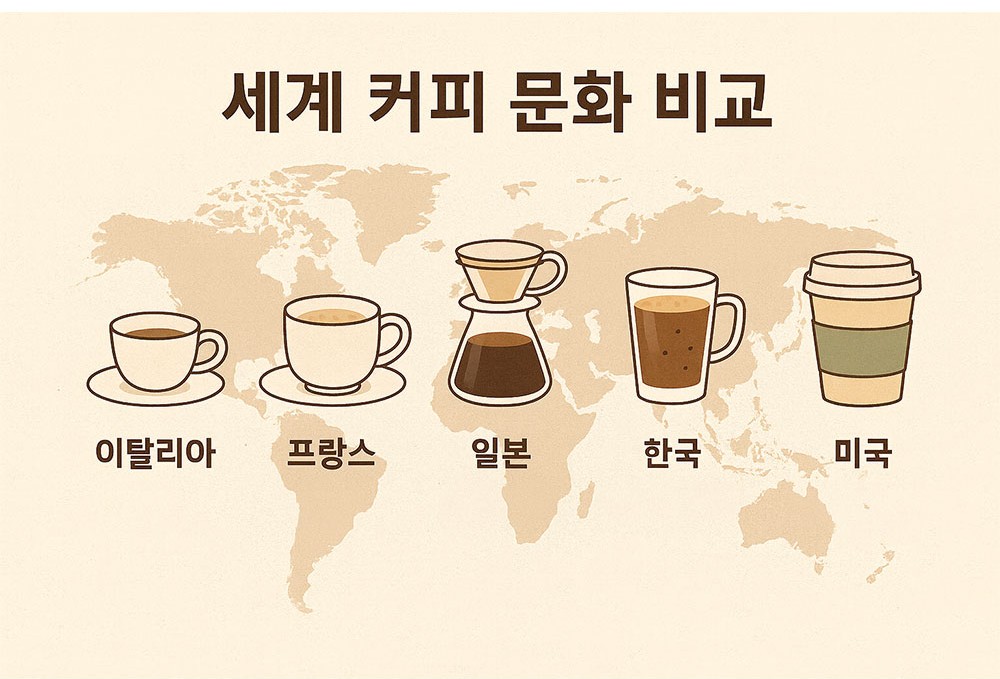 세계 커피 문화 비교 – 이탈리아·프랑스·일본·미국·한국