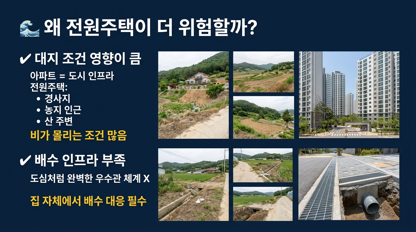 전원주택이 배수문제에 있어서 더 위험함
