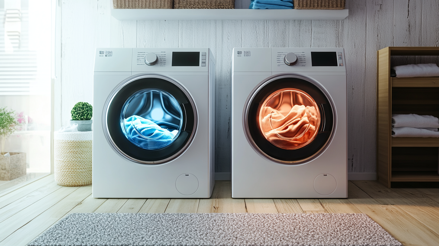 AI 세탁기를 사용하기 전과 후의 세탁 결과를 비교하여 청결도를 강조한 장면