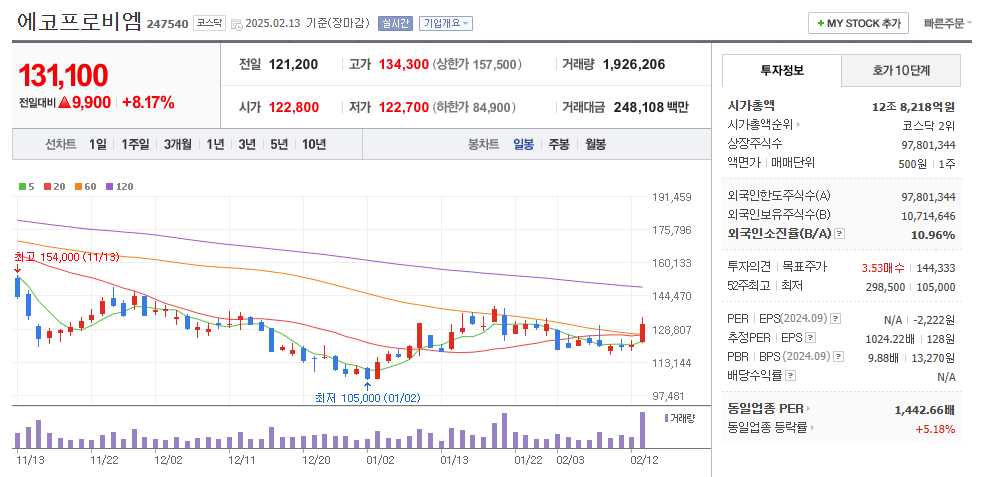 에코프로비엠 일봉차트