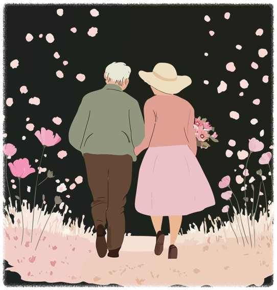 다정한 노부부의 뒷모습