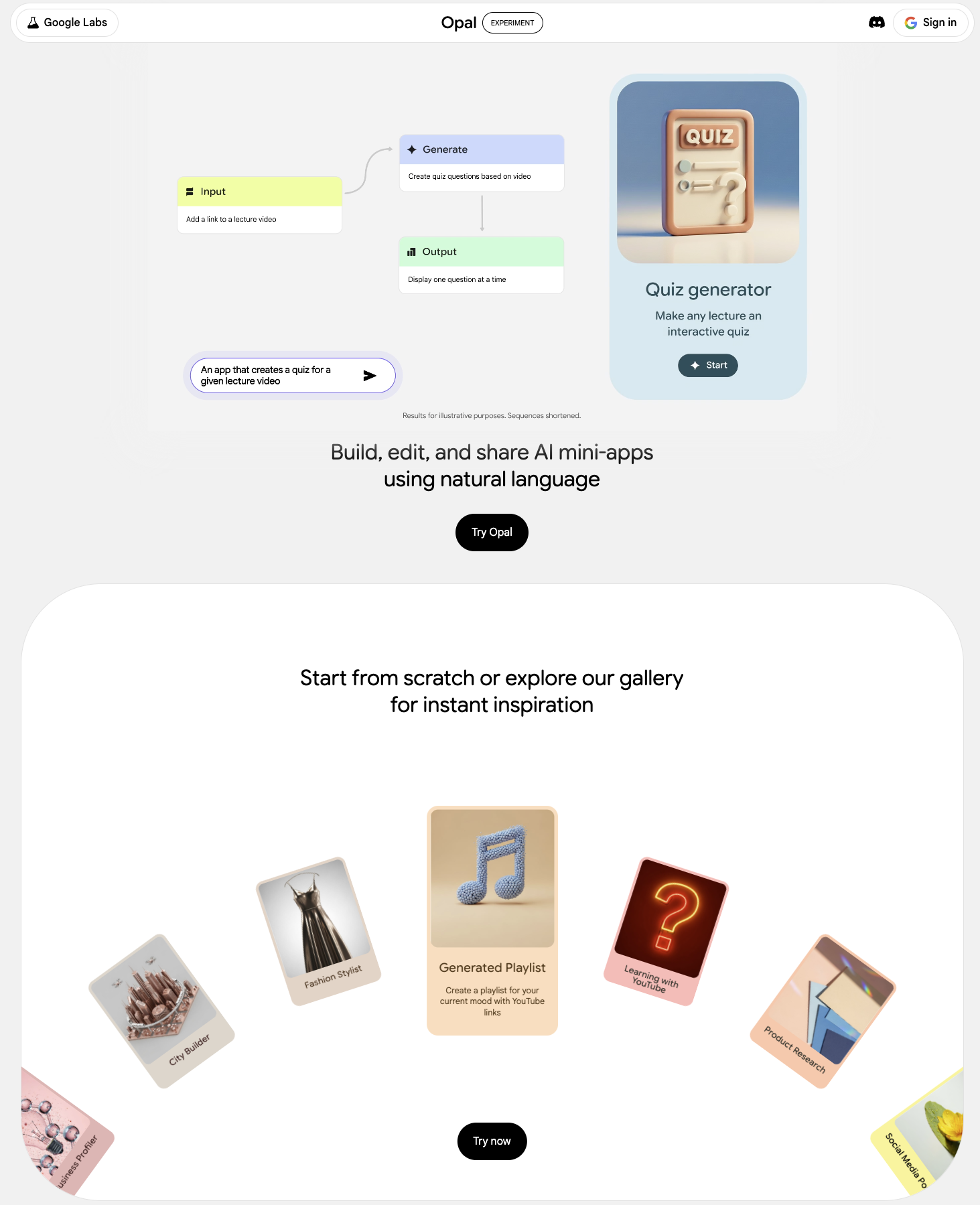 Google Opal 한국 출시 노코드 AI 앱 공식홈페이지 화면