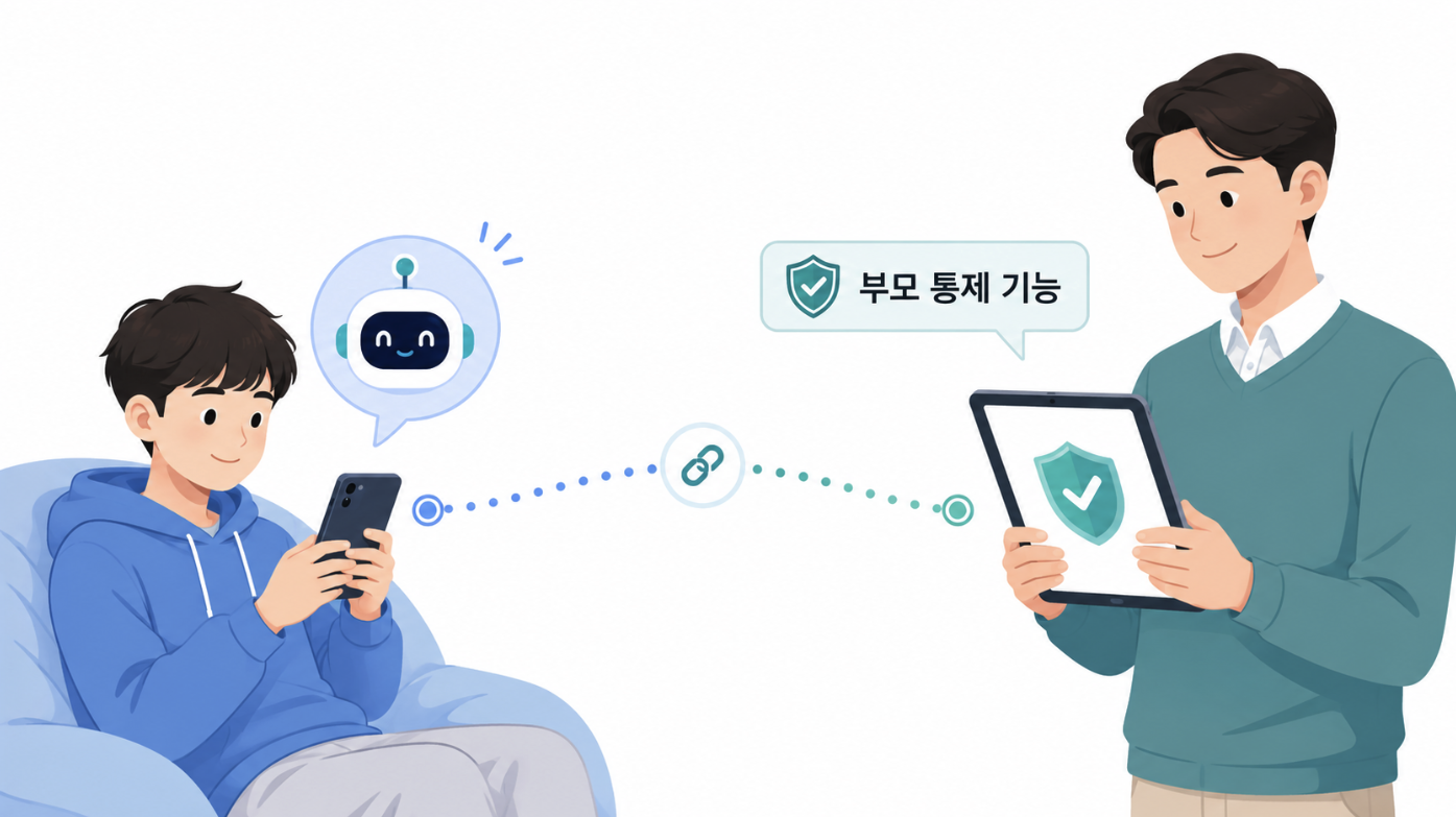 챗GPT 청소년 계정과 부모 통제 기능을 상징하는 일러스트