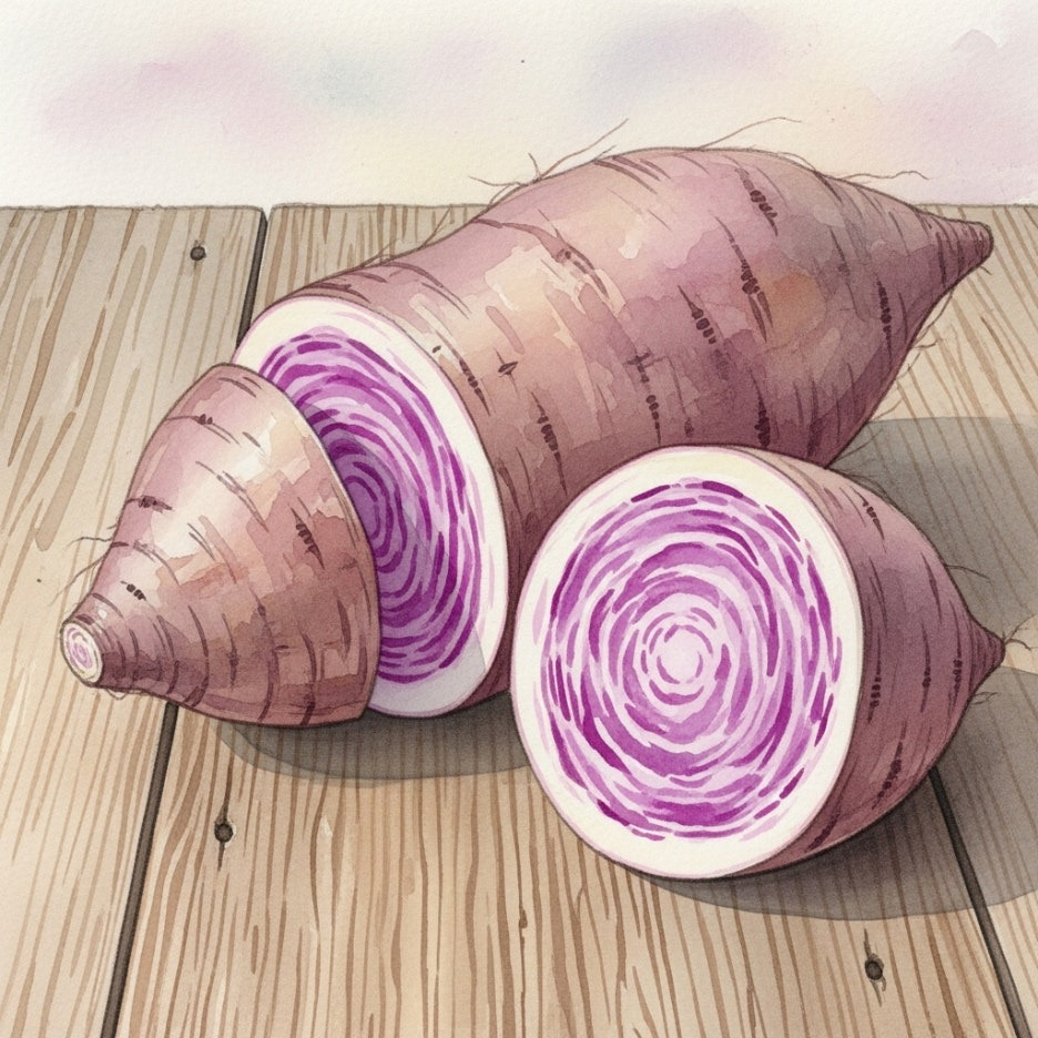 선명한 보라색 속살을 드러낸 우베 단면