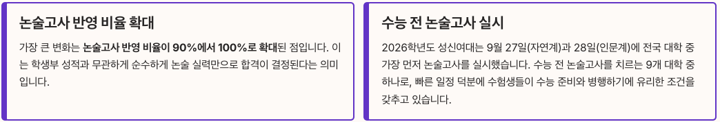 2026학년도 성신여대 논술 전형 핵심 변화 정리 이미지