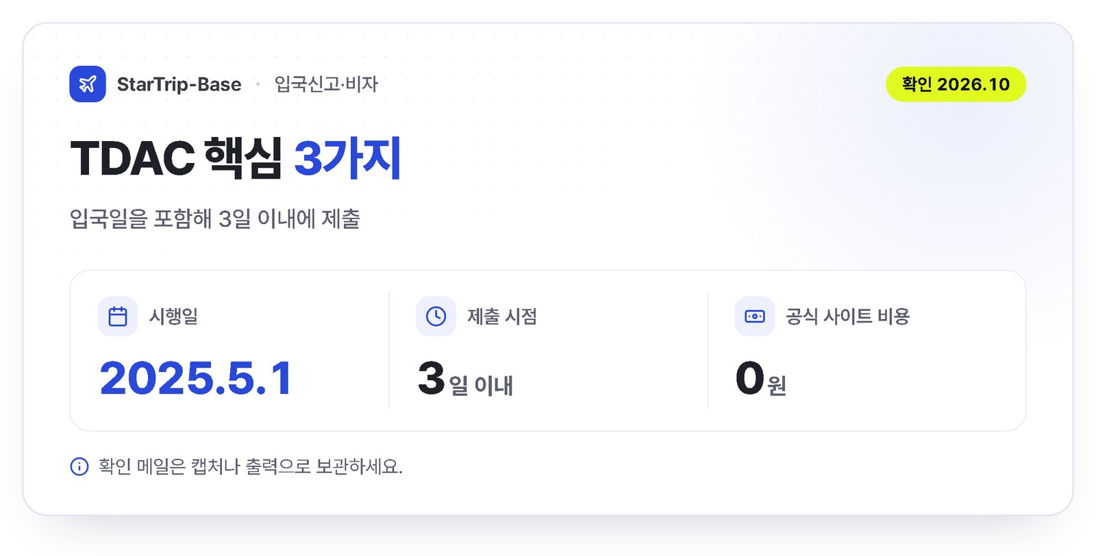 태국 TDAC 핵심 - 2025년 5월 1일 시행, 입국일 포함 3일 이내 제출, 공식 사이트 수수료 0원
